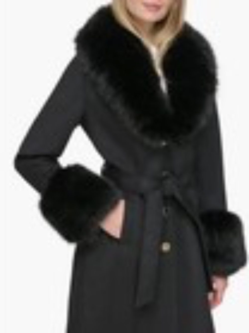 Ann Taylor Studio Collection Black Winter Coat with fur trim Size M
